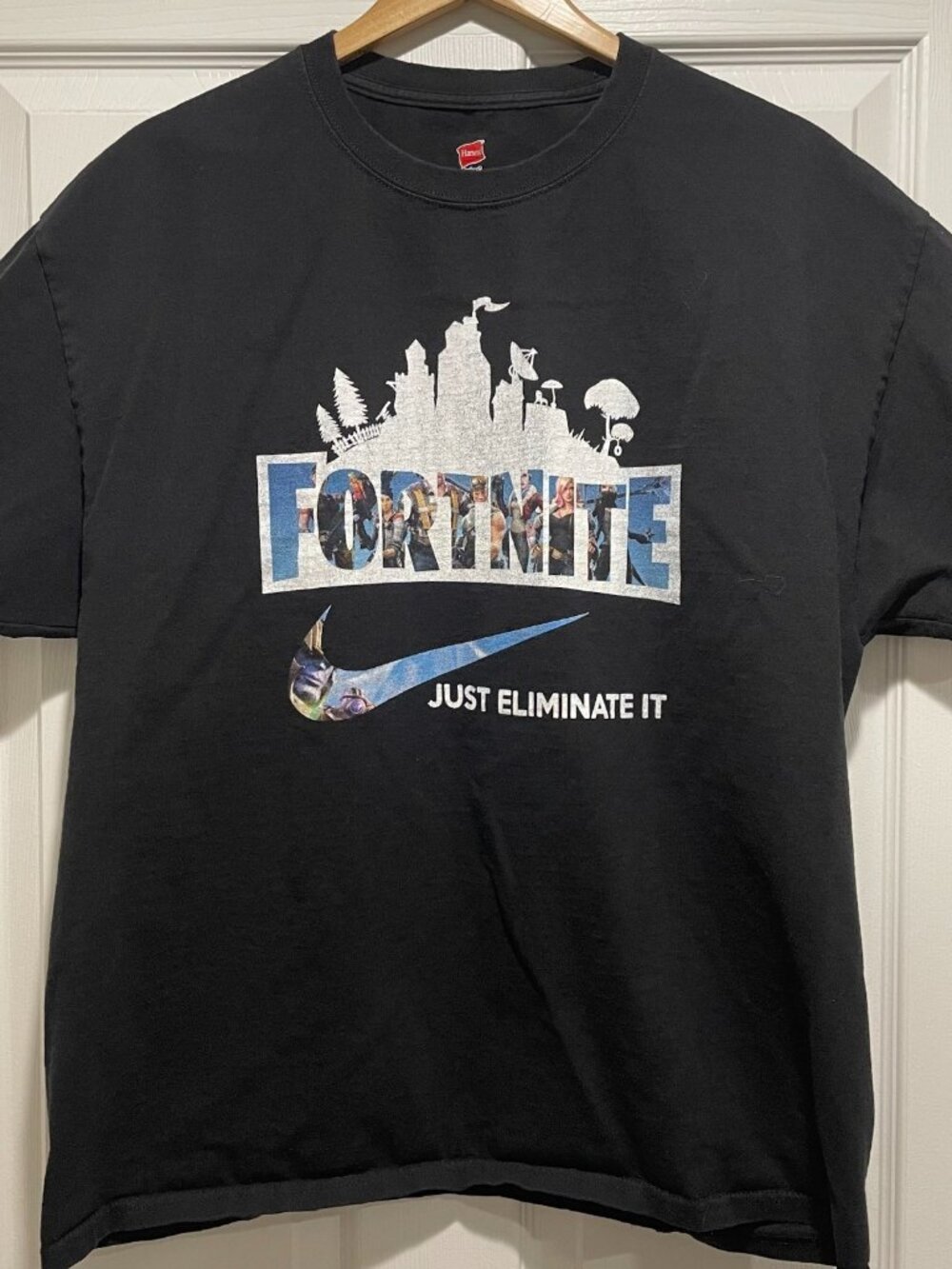 Fortnite Nike Just Eliminate It T-Shirt Men's Size XL Black Hanes Tagless Gaming